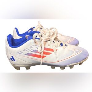 Adidas Youth Soccer Cleats Size 1 White Blue Red Firm Ground
